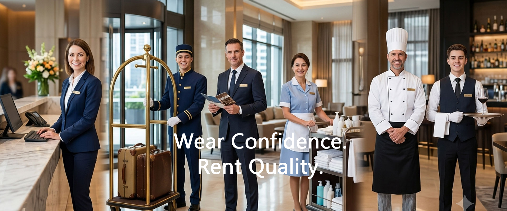 Hygienically cleaned healthcare and hospitality worker uniforms setup